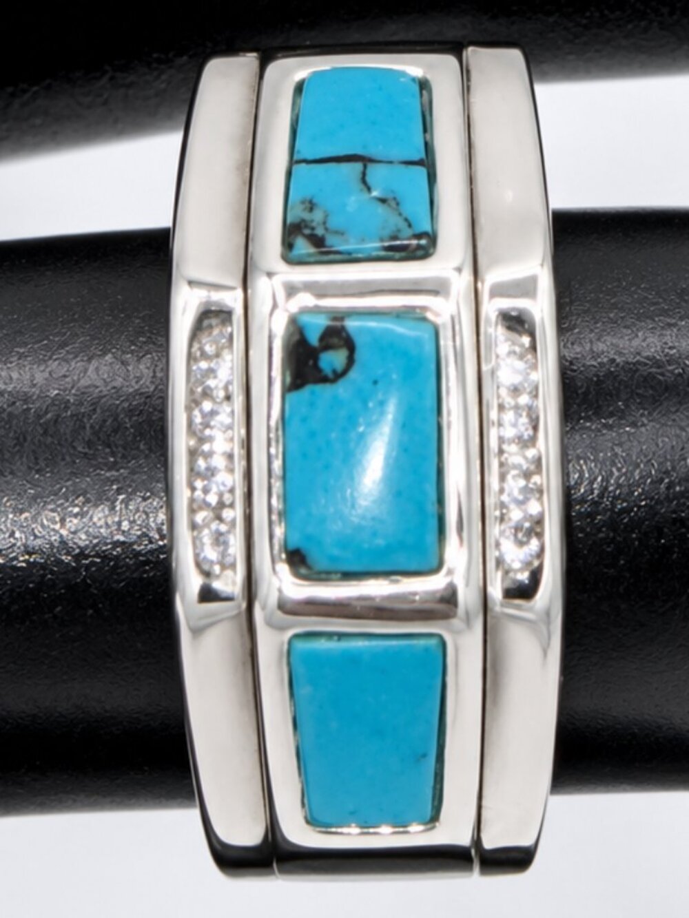 Thailand Silver Tone Turquoise Inlay Ring Size 7.5 Southwest Style